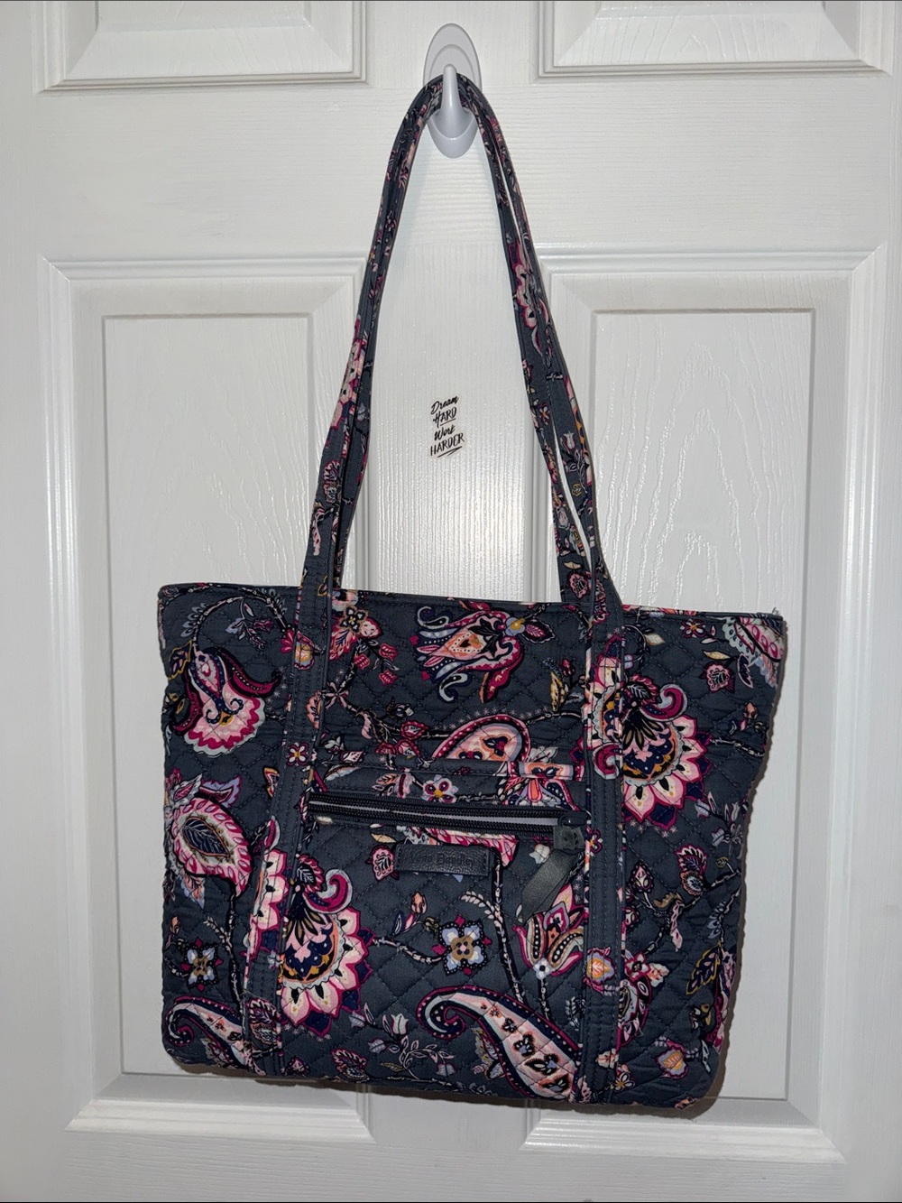 Vera Bradley Quilted Paisley Tote in Navy and Pink